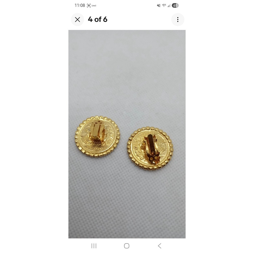 Vintage Alexander the‎ Great Gold Tone Coin Clip On Earrings Rhinestone Halo - Picture 2 of 4